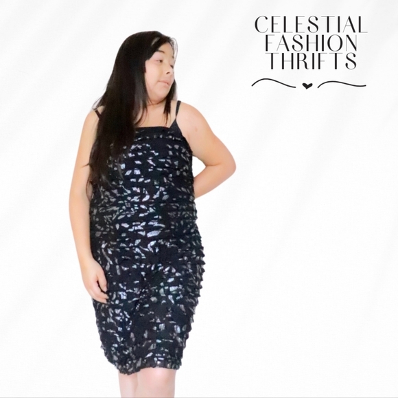 RICKIS WOMENS SIZE XL STRAPLESS BLACK & SILVER RUFFLES MIDI DRESS - Picture 6 of 6